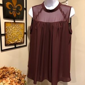 Nwot Worthington cherry color sheer top blouse SZ L